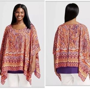 New Women's Como Black top tunic Plus Size 3X multi color light weight